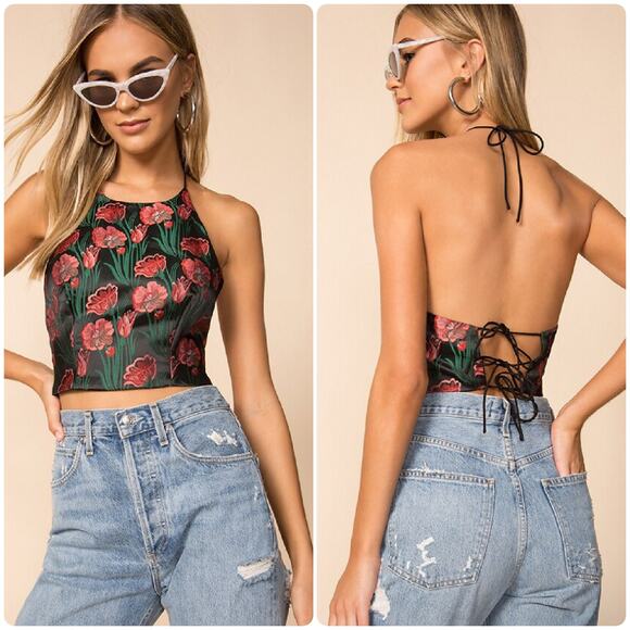 Superdown Revolve Womens Summer Floral Halter Neck Helen Open Back Top Size S - Picture 1 of 8